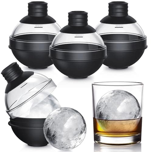 Image of Silicone Ice Cube Moulds, 4 Pack Large Ice Ball Maker Mould with BPA Free Plastic Lid, Flexible Round Ice Cube Moulds Easy to Pop Out, Sphere Ice Trays for Freezer Whiskey, Gin, Cocktails(Black)
