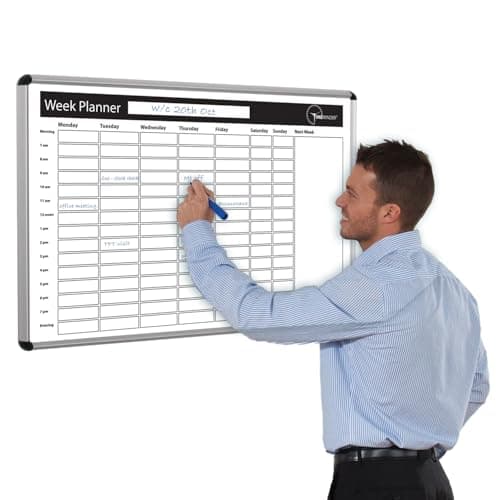 Image of Timeminder Magnetic Whiteboard, Weekly Planner, 900 x 600 mm, Dry-Erase, Wall-Mounted, Aluminium Frame- Ideal for Office, Home, School