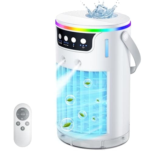 Image of 4 IN 1 Portable Air Conditioner, Mini Air Conditioner with 3 Mist Levels & 3 Speeds, 1200ML Mini Evaporative Air Coolers for Bedroom Nightstand Office Dorm, Quiet, Timer