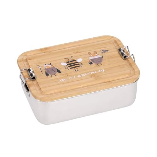Image of LÄSSIG Children's Lunch Box Stainless Steel and Bamboo Breakfast Box Sustainable Nursery School Lunch Box Stainless Steel Bamboo Nature