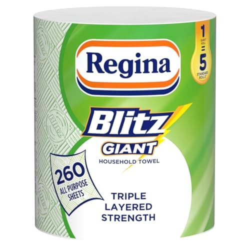 Image of Regina Blitz Giant – 1 Roll Multi-Purpose Household Towels, 3 Ply, 260 Sheets Per Roll, Triple Layered Strength, Household Towels Made With Virgin Pulp, Recyclable Paper Packaging, and FSC Certified