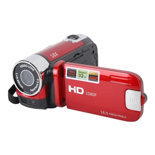 Image of Yosoo Health Gear Handheld Video Camera Camcorder, 1080P 4K 48MP DV Camera 16x Digital Vlogging Video Camera 2.7in TFT LCD Rotatable Screen (Red)