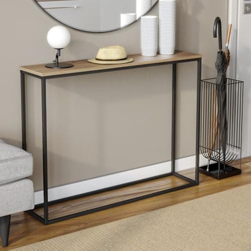 Image of URBNLIVING Wooden Hallway Console Table with Metal Legs (Oak)