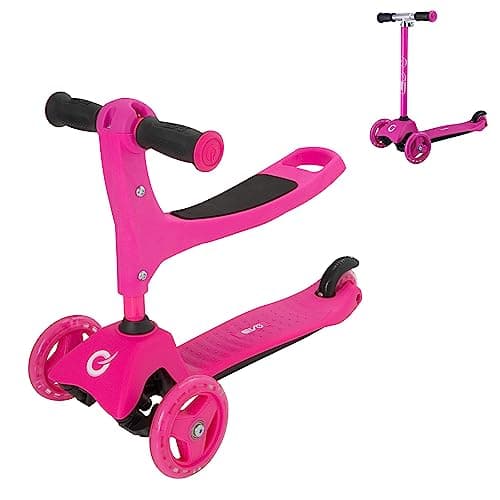 Image of EVO 3-in-1 Cruiser Scooter for Kids Ages 1–7 (Pink) | Seated Ride-On to 3-Wheel Push Scooter | Adjustable Handlebar | First Toddler Kick Scooter with Convertible Design