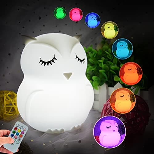 Image of Glinrui Night Lights Room Decor Bedside Light Children Silicone Nursery Lamp for Breastfeeding Bedroom Lights - Eye Caring, Adjustable Brightness & Color, Time Setting, Holiday Gifts - Medium Owl