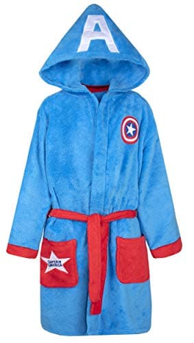 Image of Marvel Official Captain America Kids Robe | Extra Soft Hooded Superhero Robe for Kids | Long sleeve 3D Features Dressing Gown | Official Merchandise | Gifts for Boys (8-9)