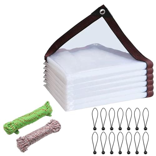 Image of 3m x 4m Clear Tarpaulin Waterproof Heavy Duty with Eyelets and 10M Rope, Thicken Tarp Cover, Outdoor Transparent Cover for Garden Patio Lawn Plants Greenhouse Chicken Rabbit Hutch