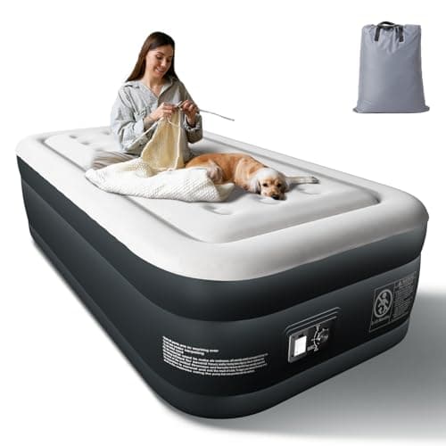Image of Bonnlo Single Air Bed,Inflatable Camping Air Mattress with Built-in Electric Pump,191x99x46cm Flocked Surface, UK Plug, 150kg Capacity for Outdoor Camping & Guest Use (Grey/White)