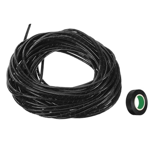 Image of sourcing map Spiral Cable Wrap 42.7ft/13M 6mm Cable Management Sleeve Cord Organizer Flexible PE for Computer Wire, Charging Cable Black with Tape