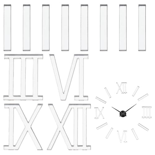 Image of FINGERINSPIRE 12Pcs Acrylic Roman Numerals for DIY a Wall Clock, 30mm Long Roman Numerals Mirror Silver Digits and Dashes Art Wall Clock Parts Home Decorations for Living Room Bedroom