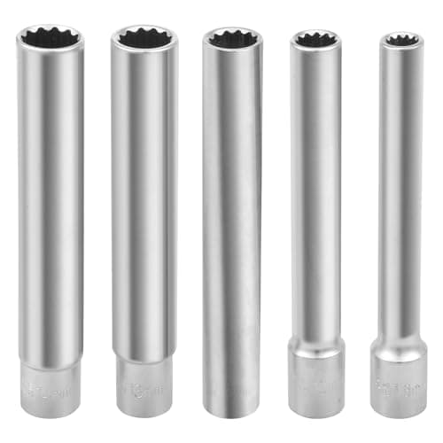 Image of 5PCS 3/8" Drive Deep Metric Socket Set Chromium Vanadium Alloy Steel Hexagon Socket/Twelve Point Sockets 8MM 10MM 12MM 13MM 14MM for Automotive & Industrial(Twelve Corners Inside,Silver)