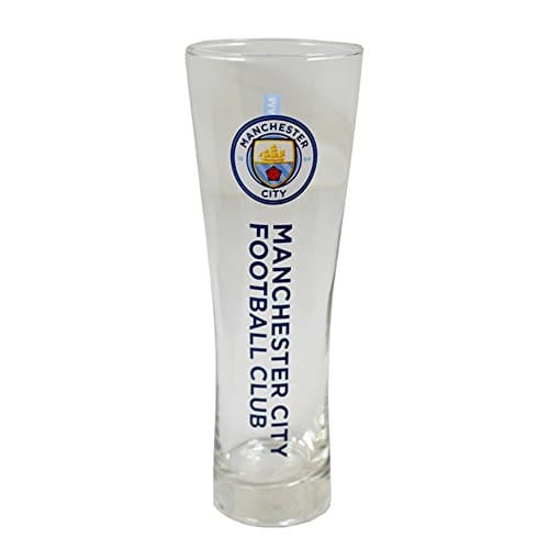 Image of MANCHESTER CITY FC Official Wordmark Football Crest Design Peroni Pint Glass (One Size) (Clear)