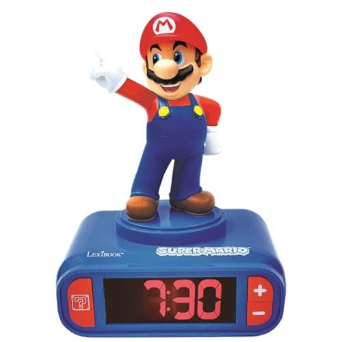 Image of LEXIBOOK Nintendo Digital Alarm Clock-Snooze Function-Super Mario Sound Effects-Kids, Blue/red