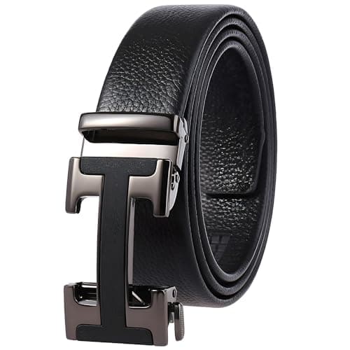 Image of VJK Men's Leather Belt Ratchet Belt Dress with Premium Leather Slide Belt with Easier Adjustable Automatic Buckle Casual Accessories for Every Occasion (49in)