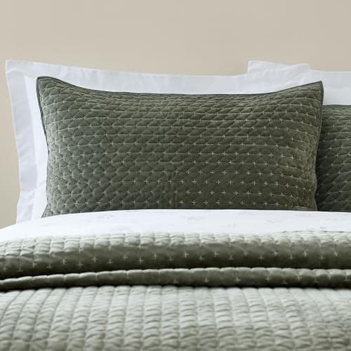 Image of Bianca Attica Velvet Embroidered Pillow sham Pair Green