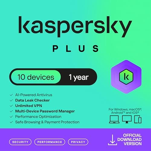 Image of Kaspersky Plus Internet Security 2026 | 10 Devices | 1 Year | Anti-Phishing and Firewall | Unlimited VPN | Password Manager | Online Banking Protection | PC/Mac/Mobile | UK Online Code