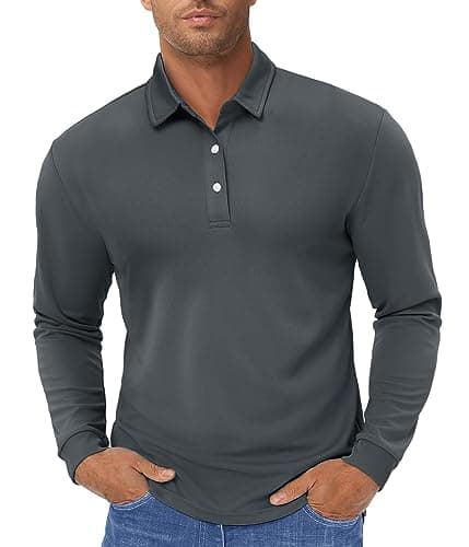 Image of TACVASEN Golf Polo Shirts for Men Quick Dry Running Top Long Sleeve Fishing T Shirt Breathable Shirt Dark Grey,3XL