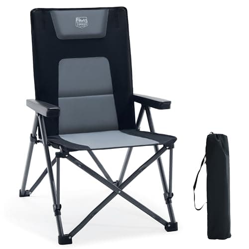 Image of TIMBER RIDGE Folding Camping Chairs for Adults Oversized 260kg, High Back Padded Chair with Adjustable 4-Position, Portable Luxury Caravan Chair Recliner Outdoor Picnic Dining(Black-1PC)