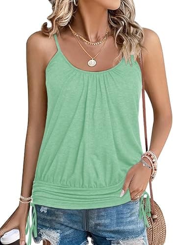 Image of Zeagoo Vest Tops Women Summer Scoop Neck Spaghetti Strap Cami Top Sleeveless Loose Fit Casual Tank Top Basic Solid Color Camisole Light Green L