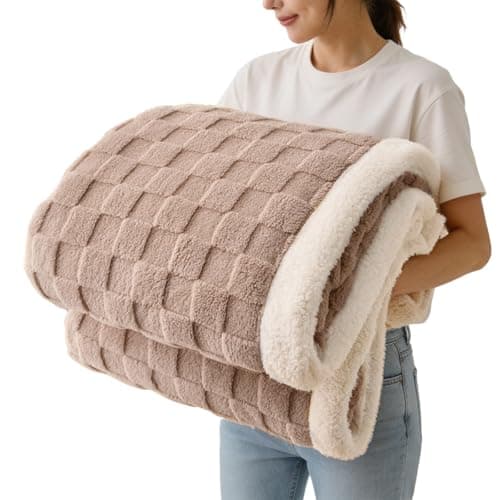 Image of Gracelife Sherpa Blanket Throw Fleece Blanket Double, Soft Fluffy Fuzzy Warm Blanket Throws for Bed and Couch, Large Thick Blanket for All Season Use,Coffee,150x200cm