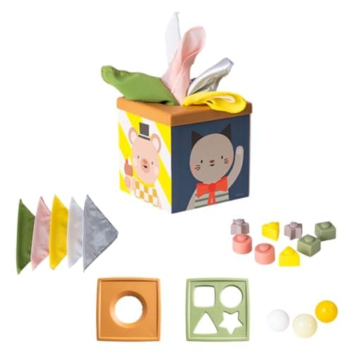 Image of Taf Toys Play & Discovery Cube – Activity Toy for Toddlers 12 Months+ with Sensory Balls, Stacking Shapes, Tissue Pull – Educational Baby Toy for Fine Motor Skills, Problem Solving & Imaginative Play