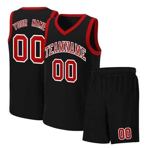 Image of Sleeveless Basketball Jersey T-Shirt Vest and Shorts Kids/Adult, Sleeveless Top and Shorts Set, Personalised Basketball Kit with Name Number Black