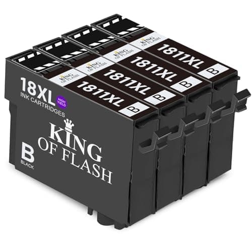 Image of KING OF FLASH Replacement for Epson 18 18XL Black Ink Cartridges Compatible for Epson Expression Home XP-425 XP-422 XP-415 XP-412 XP-325 XP-322 XP-315 XP-312 XP-225 XP-215 XP-212 XP-405 (4 Black)