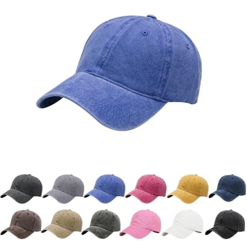 Image of Aomig Baseball Cap Men Unisex Vintage Werehed Dad Cap Classic Plain Baseball Hats Polo Style Hat 100% Cotton Denim Adjustable Sports Casual Cap Breathable Summer Sun Visor Hat for Outdoor(Royal Blue)