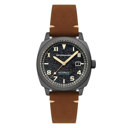 Image of Spinnaker Mens 42mm Hull California Automatic Volcanic Black 3 Hands Watch with Genuine Leather Strap SP-5071-03