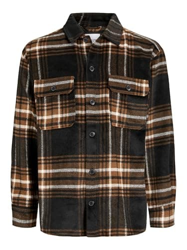 Image of JACK & JONES Mens Jjebradley Ollie Overshirt Ls Noos, Brown, XXL UK