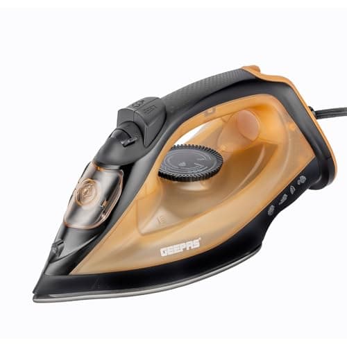 Image of Geepas Dry & Wet Steam Iron 1800W, Variable Temperature Control, Non-Stick Soleplate, 120Ml Tank 12g/Min Continous Steam Flow Output, 0.5g/Shot Steam Boost in Burst, 2 Years Warranty (Gold)