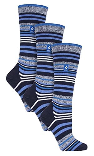Image of HEAT HOLDERS 3 Pair Multipack Ultra Lite Ladies Ski Socks Womens Funky Patterned Striped Knee High Socks (4-8, Dark Blue Stripe)