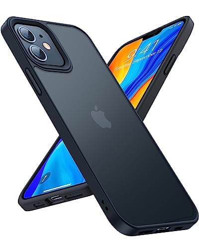 Image of TORRAS Military Shockproof for iPhone 12 Case/iPhone 12 Pro Case, Strong Protective yet Slim Thin Translucent Hard Back with Silicone Bumper Case Guardian Series-Black