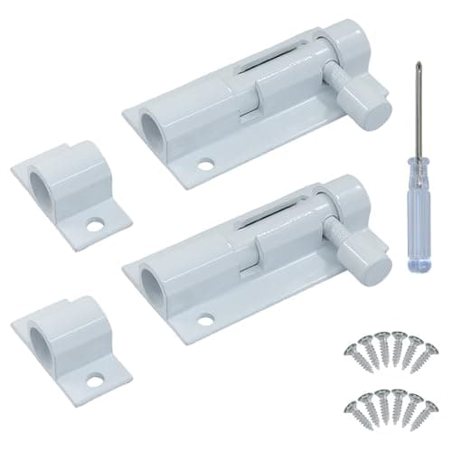 Image of VDAMZVO 2Pcs Heavy Duty Barrel Bolt Latch, 2 Inch Aluminum Alloy Slide Door Latch, White Lock for Home Yard Garden Door Security/Homeowners