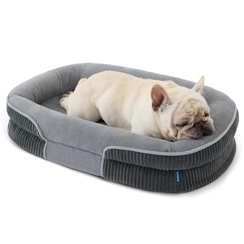 Image of Bedsure Orthopedic Dog Beds Medium - 360° Oval Bolster Medium Pet Bed Sofa for Senior Dogs with Waterproof Washable Cover, Ultra-Soft Fleece Supportive Couch, Grey, 76x51x16.5cm