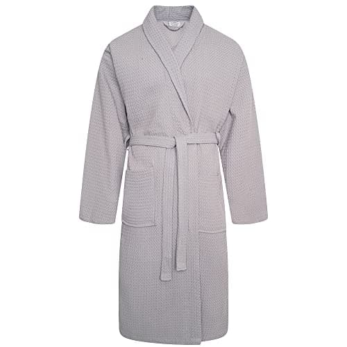Image of Style Spot Waffle Unisex Bathrobe One Size Dressing Gown Hotel Quality, Lightweight, Spa & 100% Cotton Toweling Shawl Robes (One Size, Silver-Grey)