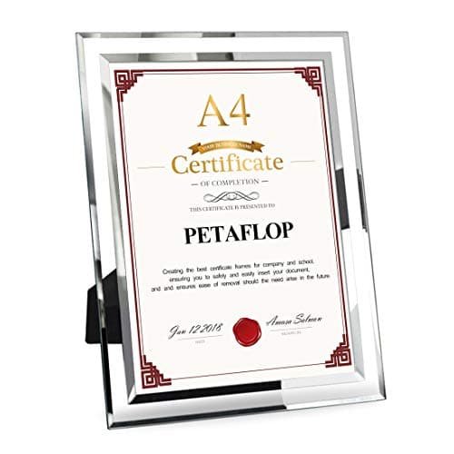 Image of PETAFLOP A4 Photo Frame Glass Certificate Frame Document Frame Diploma Graduation, silver, 8.3 x 11.7 inch