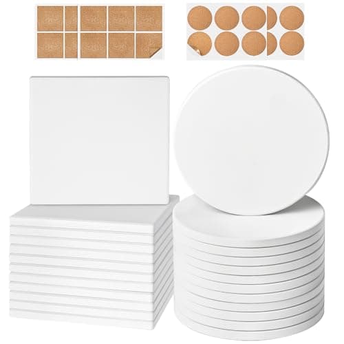 Image of Ceramic Tiles for Crafts, GOH DODD 24 Pack Unglazed Blank Coasters White Tiles with 24 Cork Backings for Alcohol Ink, Painting, Acrylic Pouring, DIY, Art Projects, Housewarming Gifts Wedding, 4 Inch