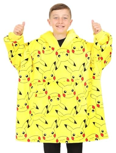 Image of Pokemon Pikachu Boys Girls Fully Lined Luxury Fleece Hoodie, Oversized Fleece Blanket Hoody 7-13 Years