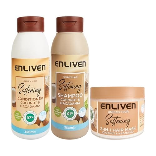 Image of Enliven Fruits Coconut & Macadamia Shampoo, Conditioner & Hair Mask Bundle - 350mlx3 Pack - Shampoo and Conditioner Sets - Hair Products that are Dermatologically Tested & Suitable for Vegans