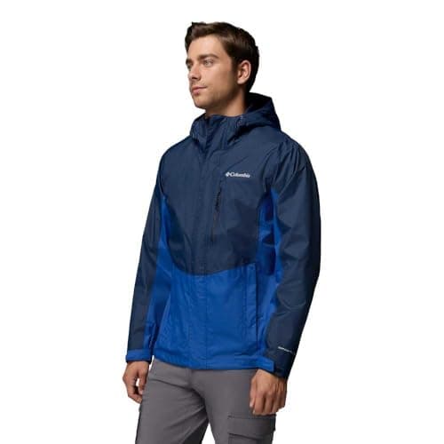 Image of Columbia Men's Pouring Adventure 3 Jacket, Waterproof Rain Jacket, Collegiate Navy, Mountain Blue, M