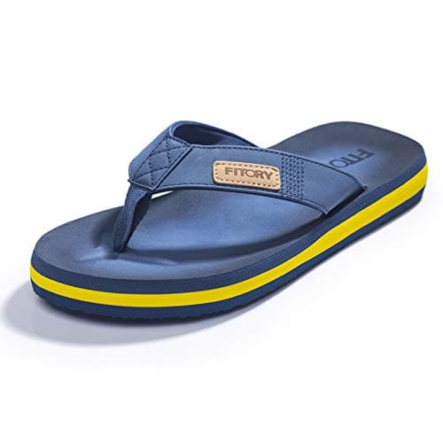 Image of FITORY Mens Flip Flops Comfy Thongs Lightweight Anti-Slip Summer Beach Shoes Blue/Yellow Size 10