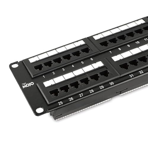 Image of Tecmojo Cat6 48 Port Patch Panel, 19'' Network Patch Panel for Network Switch, 19inch Server Racks and Network Cabinets, 10G Support, Rack Mount, With Cable Management