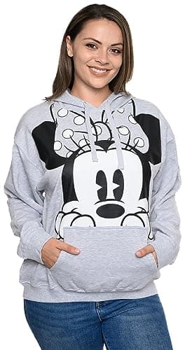 Image of Disney Women Hoodie Minnie Mouse Peeking Pullover Sweatshirt, Heather Grey, XS