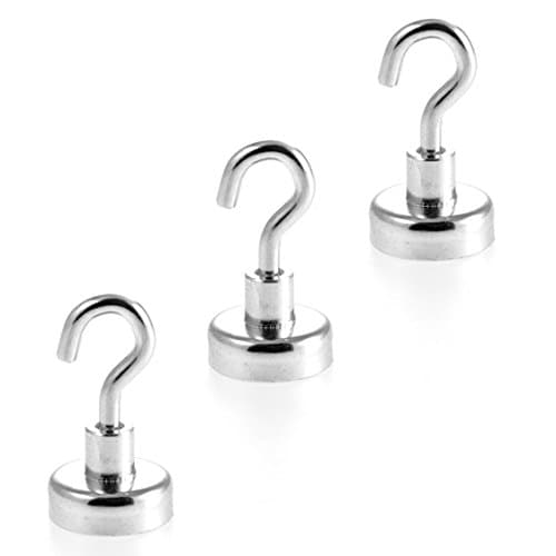 Image of Magnetastico® | 3 Pieces Neodymium N35 Magnetic Hooks 25 mm Ø | Holding Force 22.0 kilograms | 3 Neodymium Hook Magnets zinc Coated & Very Strong | Pot Magnet with Hook