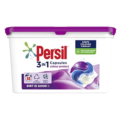 Image of Persil 3-in-1, Colour Washing And Stain Removal Capsules, Clean And Fresh Fragrance Laundry Detergent For Clothes, Large Family Pack 38 Washes (1026 g)
