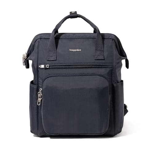 Image of Baggallini Women's Securtex Anti-Theft Windsor Backpack for Travel, Work & Collage, RFID & Locking Zipper, Up to 16" Laptop, French Navy, M, Securtex Anti-theft Windsor Backpack for Travel