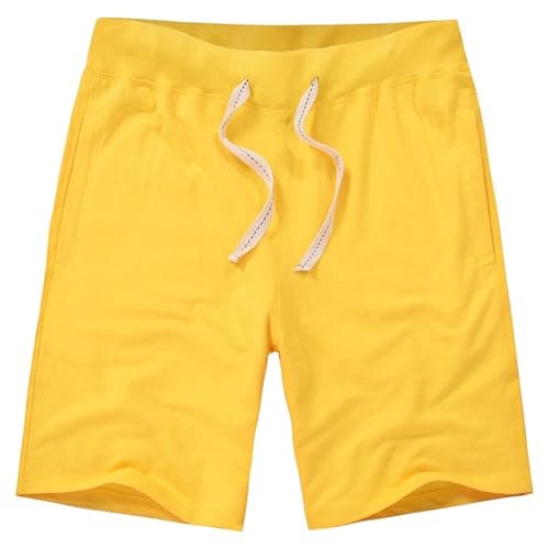 Image of Mens Cotton Workout Shorts Casual Athletic Shorts Drawstring Gym Running for Men Yellow Small