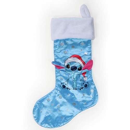 Image of Jay Franco Kids Disney Lilo & Stitch Christmas Stocking – 32 x 50cm Stitch Santa with Glitter Snowflakes – Fireplace Hanging Holiday Ornaments Decoration, Blue