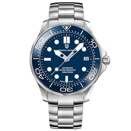 Image of RollsTimi PD1667 Men's Watch Men's Automatic Watch NH35 Movement Rotating Ceramic Bezel Stainless Steel Water Resistant Self-Winding Watch. (Steel Belt Blue)